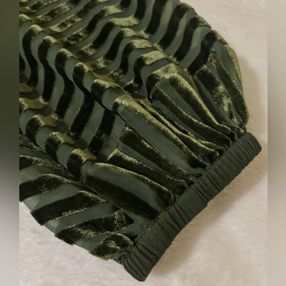 Soft Surrounding Women’s Dark Green Top with Velvet Striped Sleeve Sz M - Picture 7 of 13